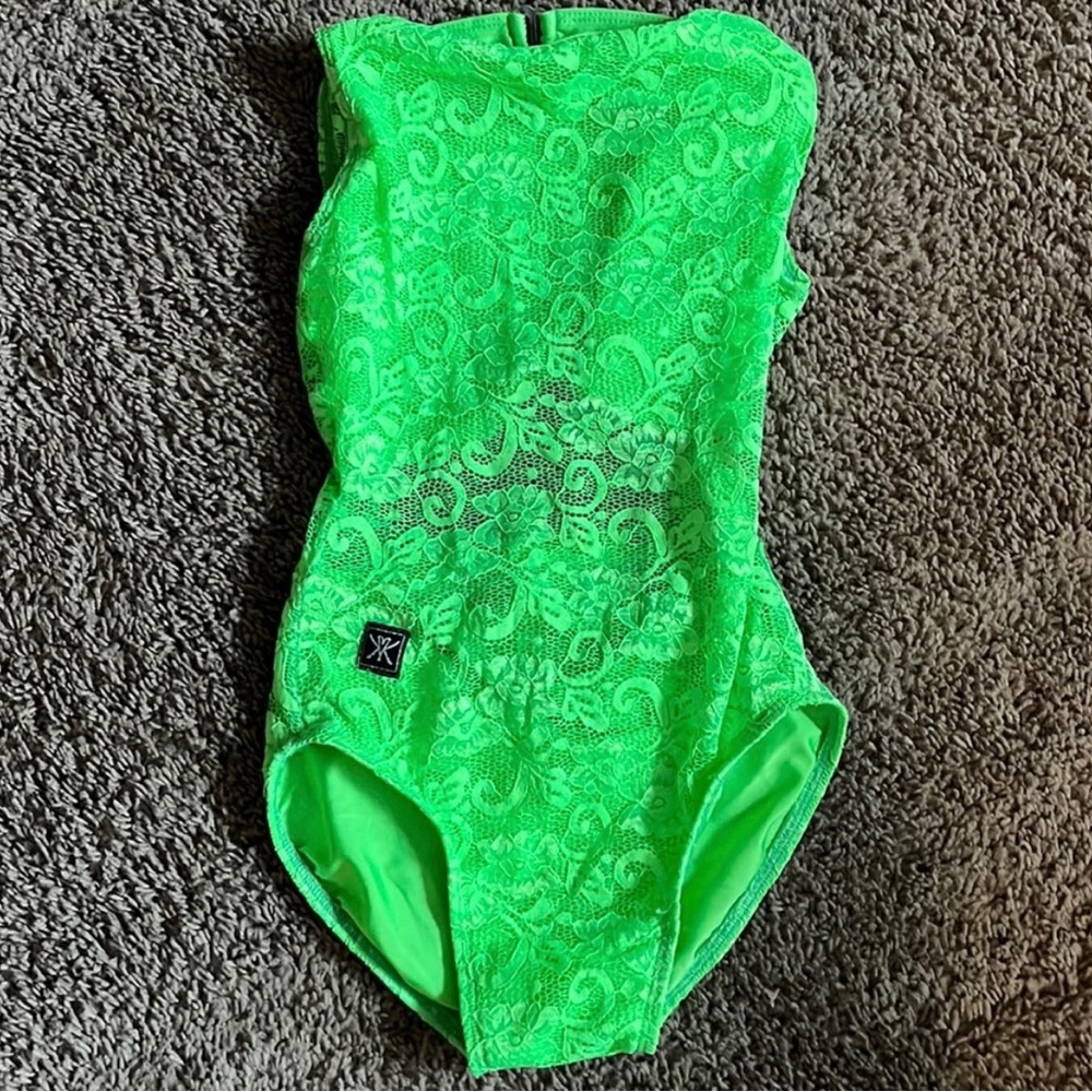 Girl XL kandi Kouture green lace leotard